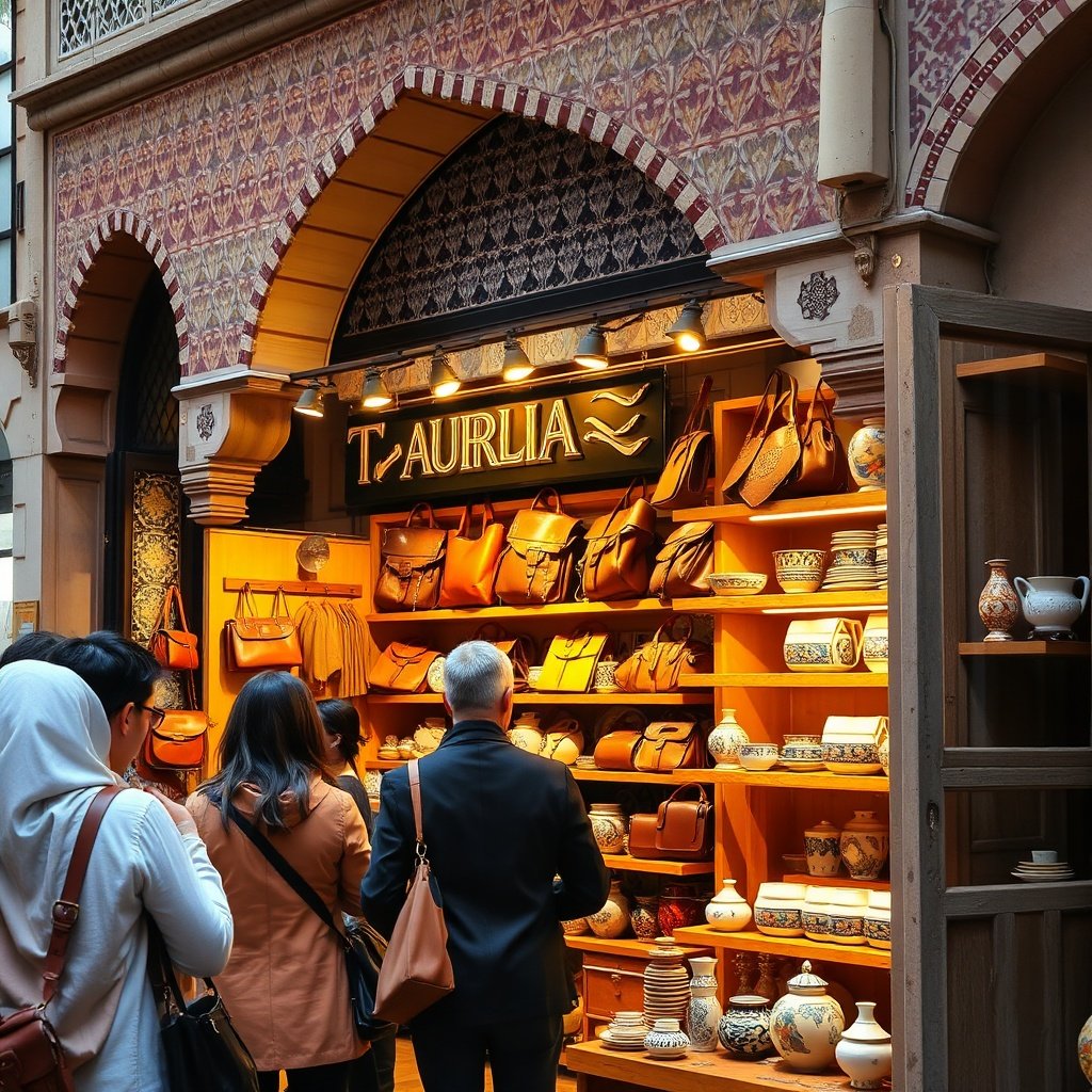 Visitors exploring artisan shops for souvenirs authentiques casablanca in the historic Quartier des Habous