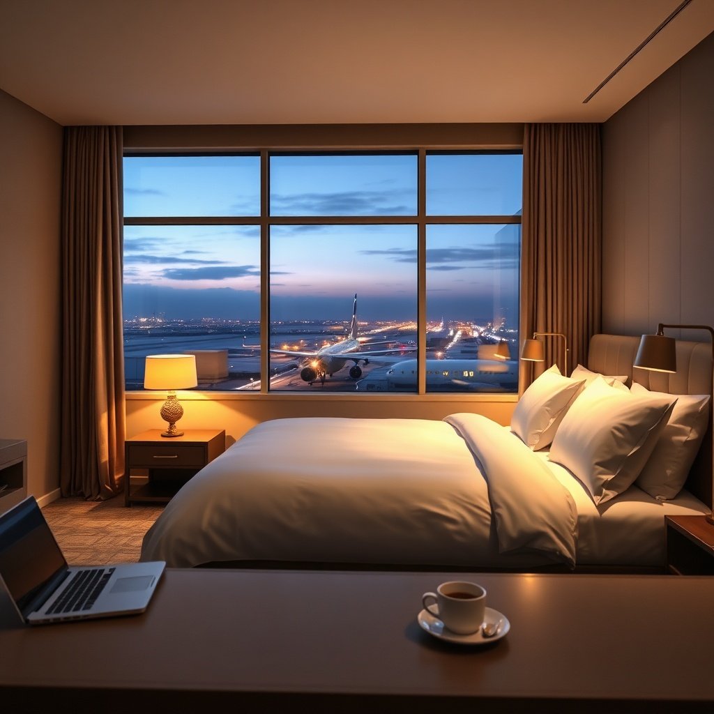 Intérieur confortable et relaxant d'une chambre dans les hôtels près aéroport Mohammed V pour les voyageurs en transit.
